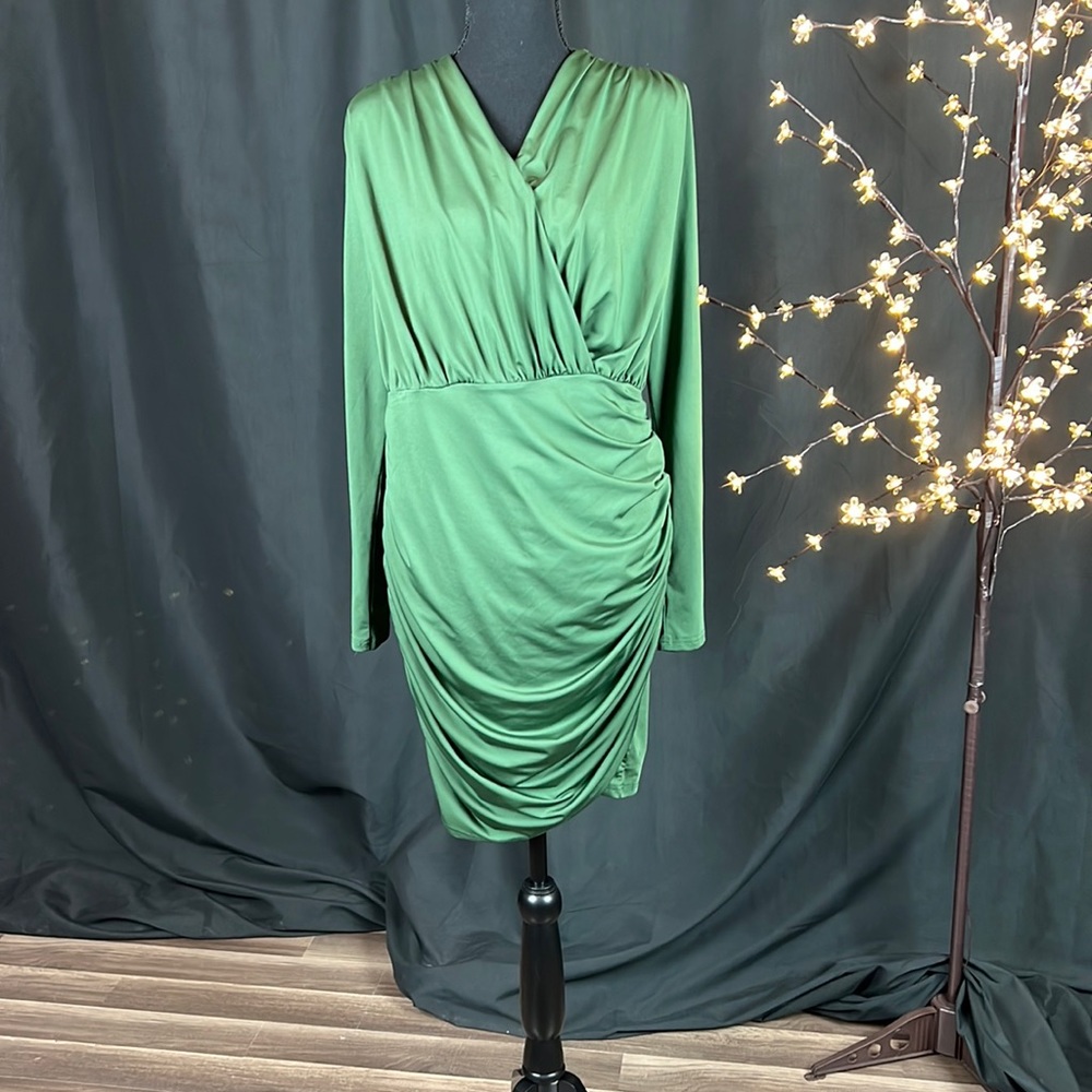 Grace Karin Army Green Faux Wrap Bodycon Dress